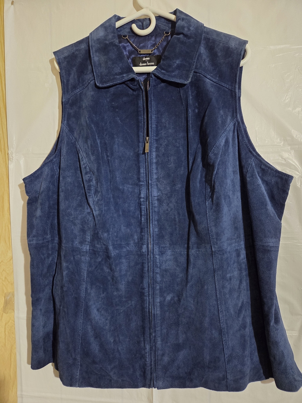 dennis basso Navy Blue Suede Zip-Front Vest